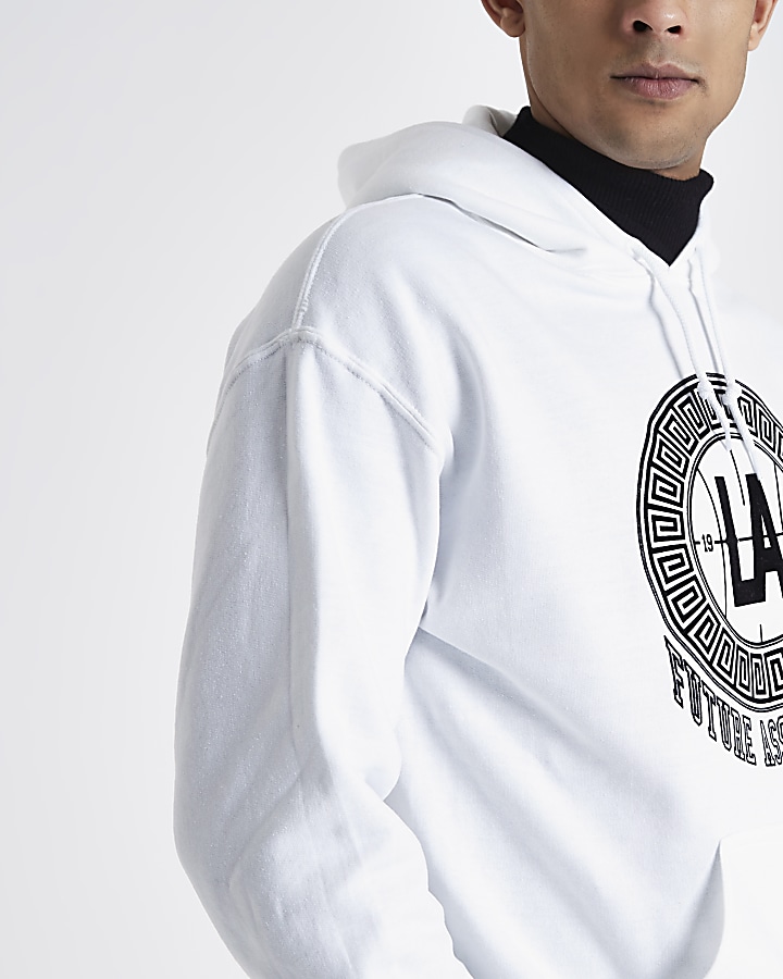 White ‘LA’ flocked print hoodie
