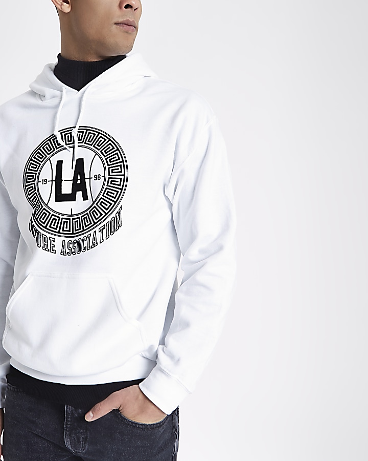 White ‘LA’ flocked print hoodie