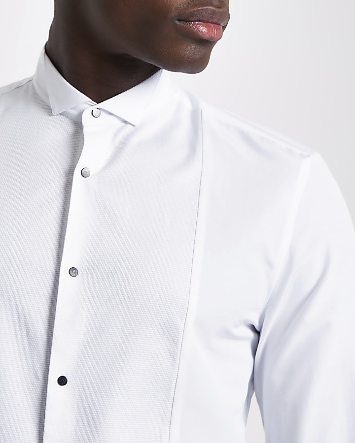 White textured panel slim fit shirt