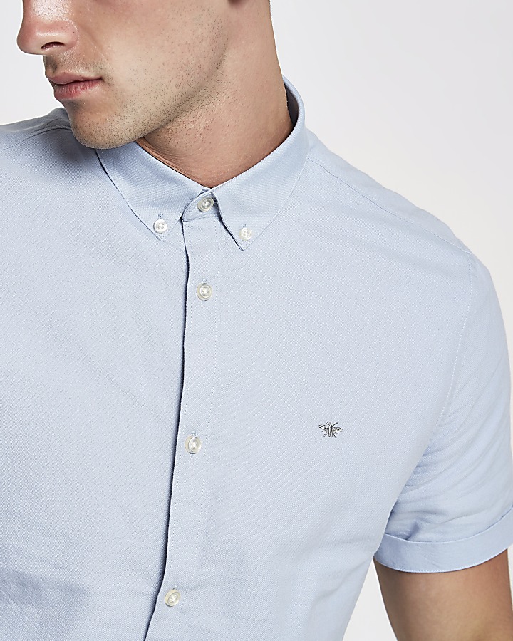 Blue wasp embroidered Oxford shirt