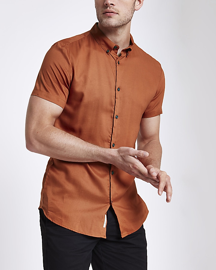 Orange slim fit short sleeve shirt