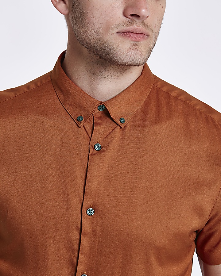 Orange slim fit short sleeve shirt