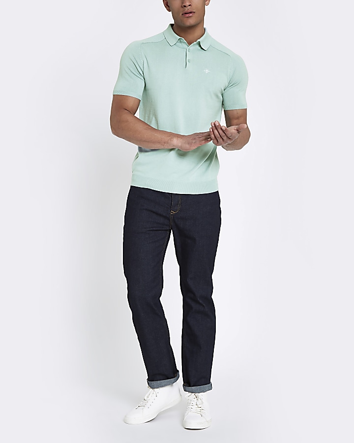 Mint green slim fit wasp knit polo shirt