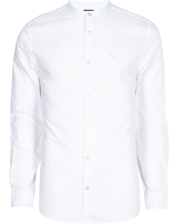 White wasp embroidered grandad Oxford shirt