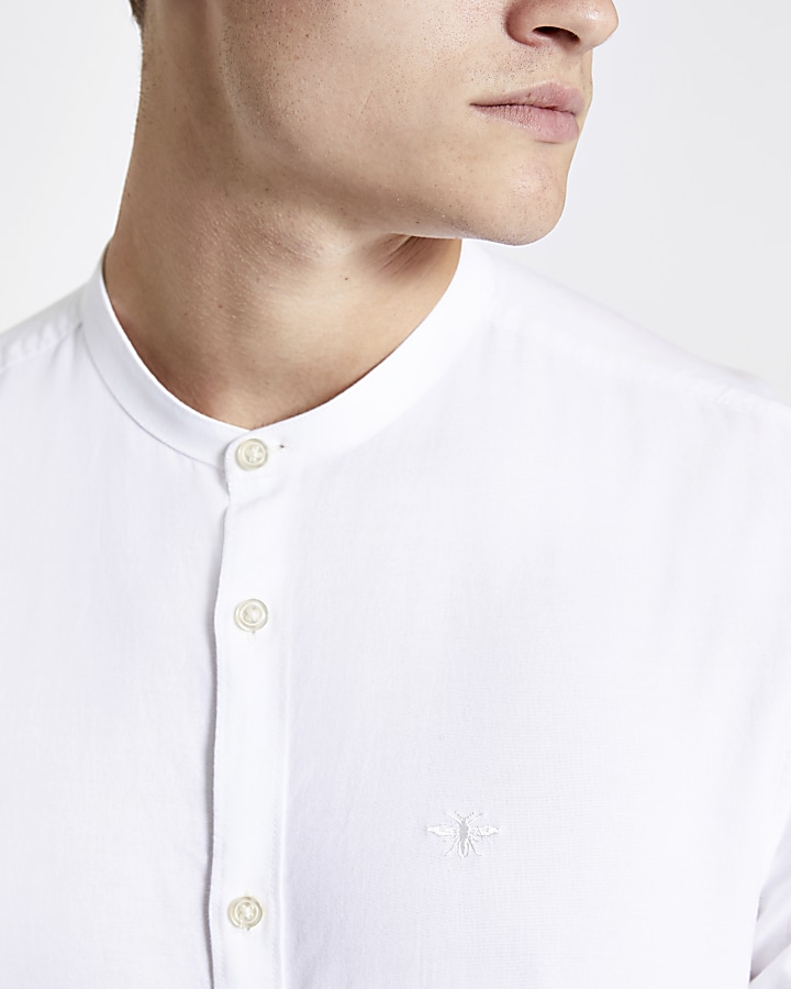 White wasp embroidered grandad Oxford shirt