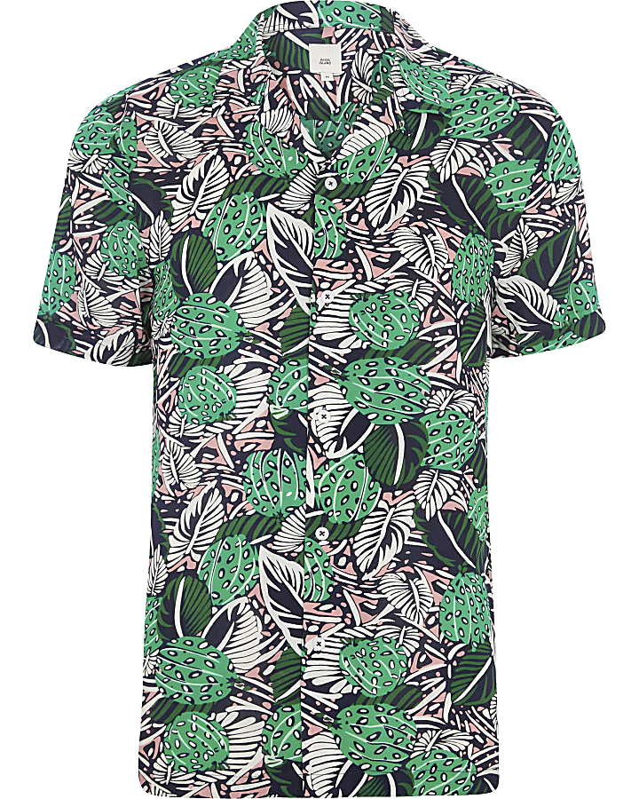 Green tropical revere short sleeve shirt