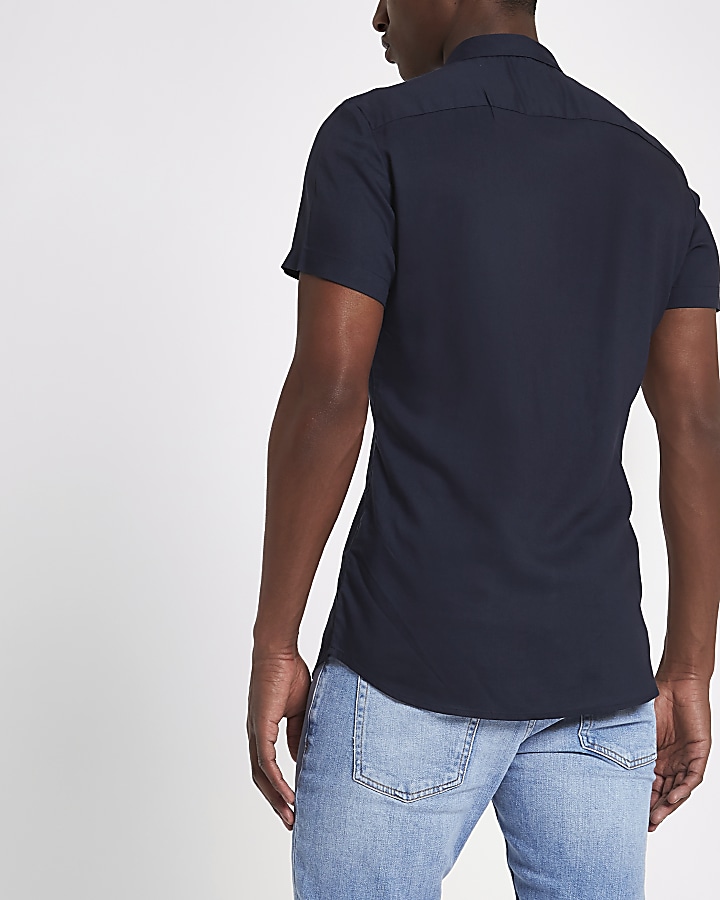Navy short sleeve slim fit shirt