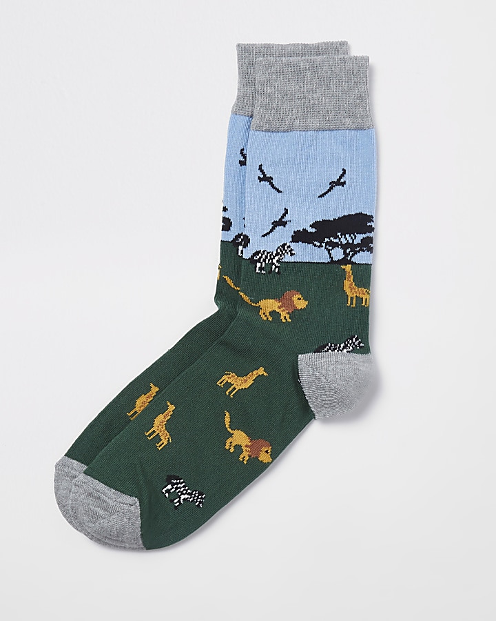 Green safari novelty socks