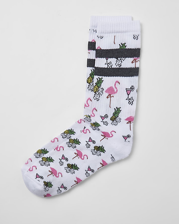 White flamingo novelty socks
