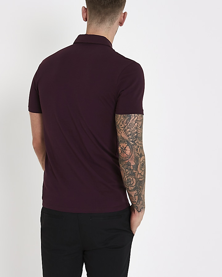 Dark red essential muscle fit polo shirt
