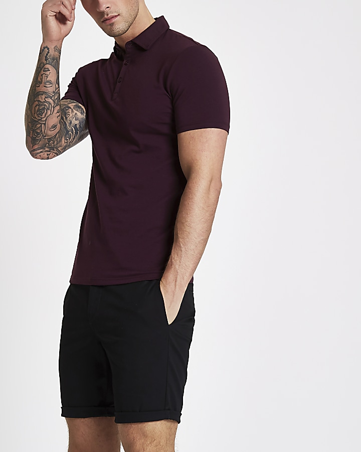 Dark red essential muscle fit polo shirt