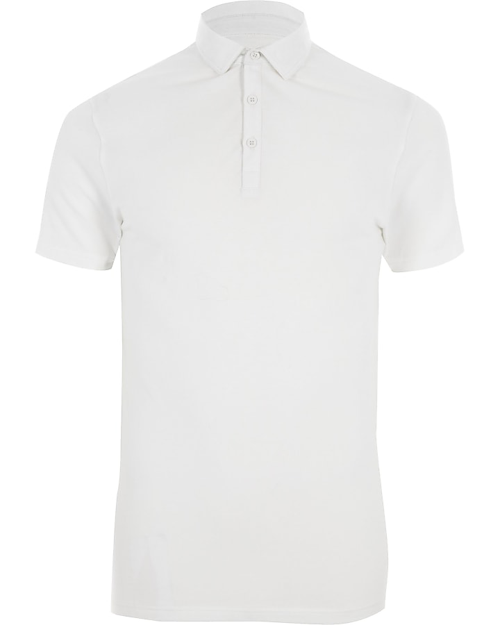 White muscle fit short sleeve polo shirt
