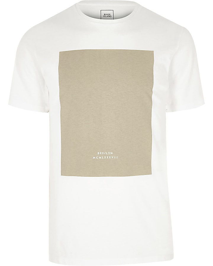 White ‘BRX / LDN’ stone box slim T-shirt