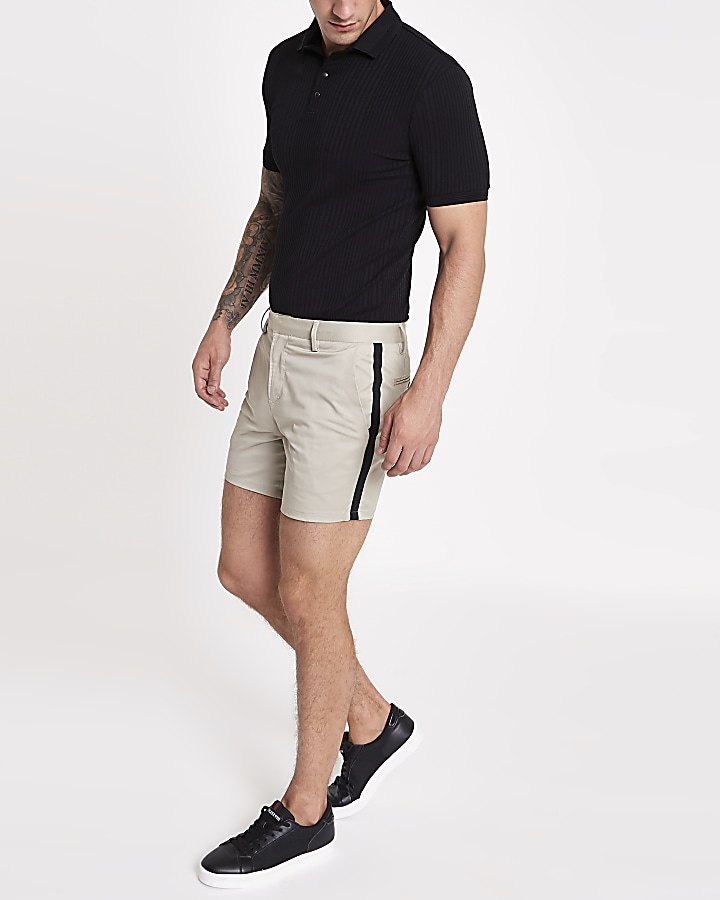 Brown tape side slim fit chino shorts