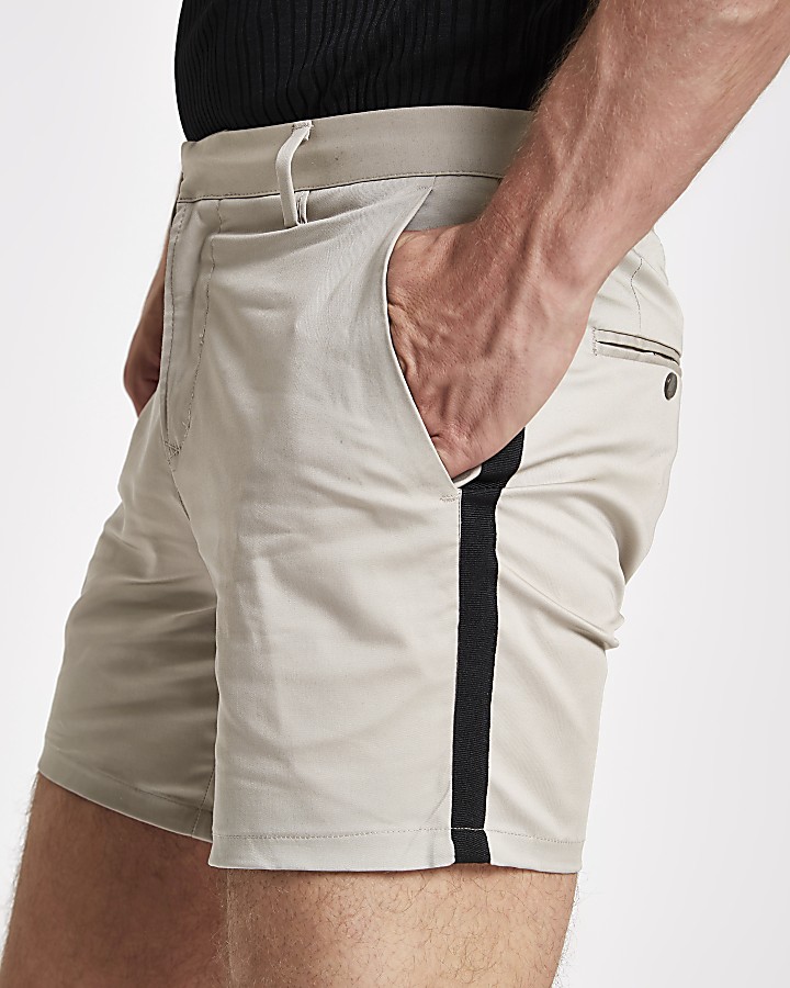 Brown tape side slim fit chino shorts