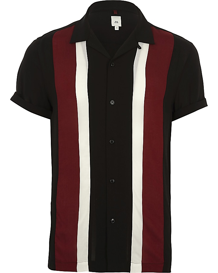 Black and red stripe revere shirt