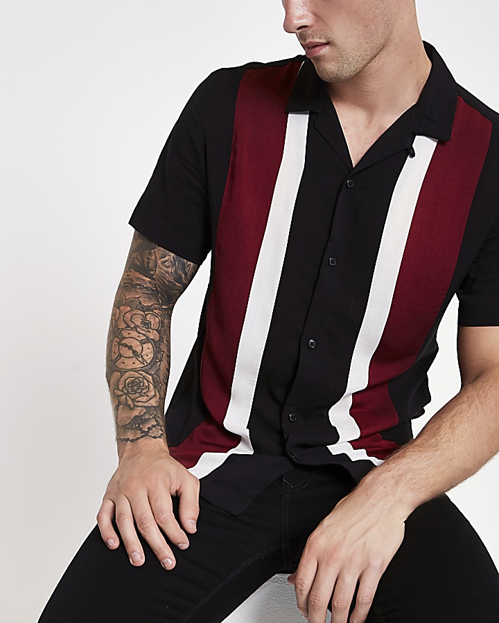 Black and red stripe revere shirt