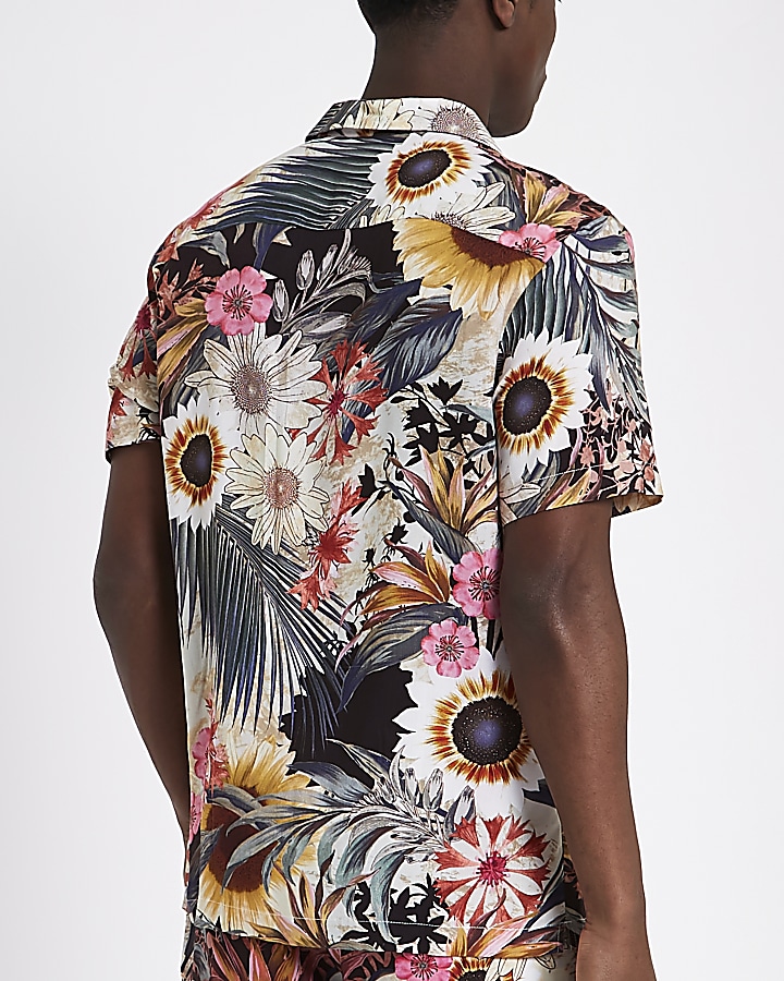 Pink sunflower print short sleeve shirt