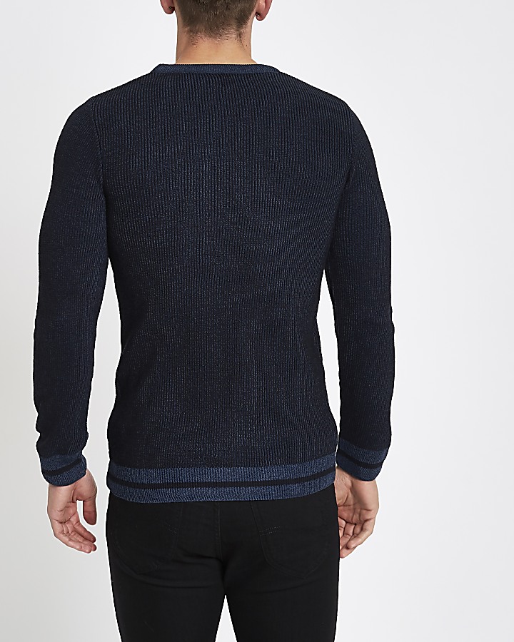 Navy ribbed muscle fit jumper
