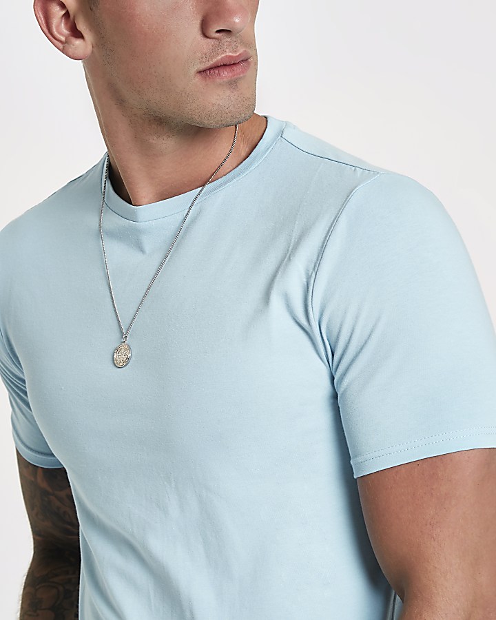 Light blue muscle fit short sleeve T-shirt