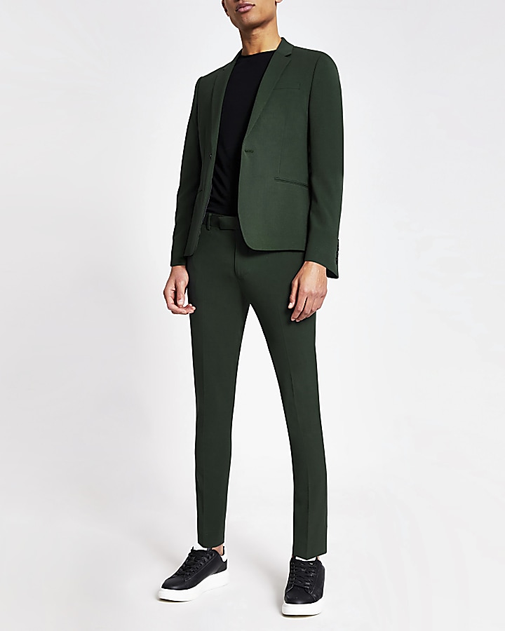 Dark green super skinny suit jacket