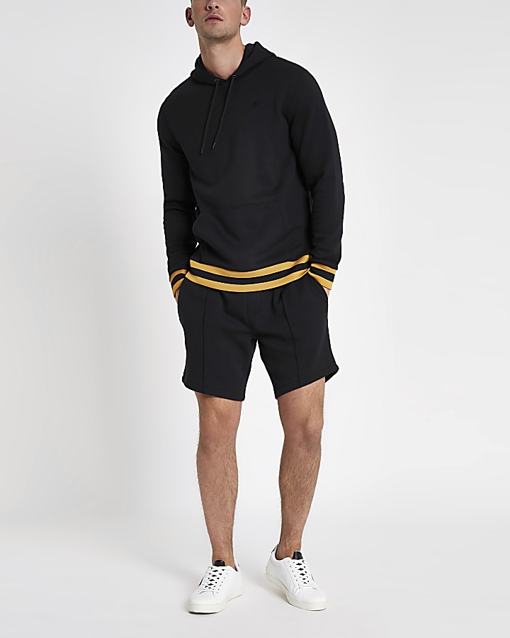 Navy yellow stripe slim fit hoodie