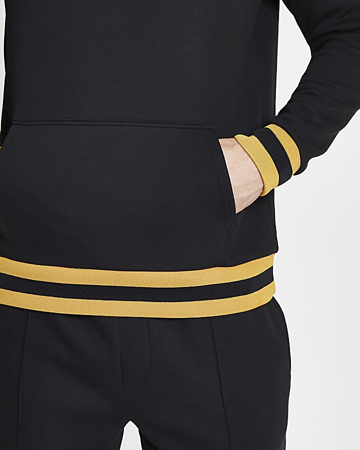 Navy yellow stripe slim fit hoodie