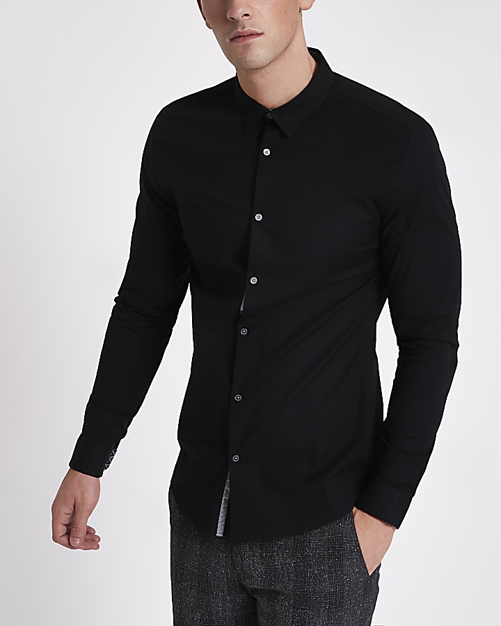 Black muscle fit long sleeve shirt