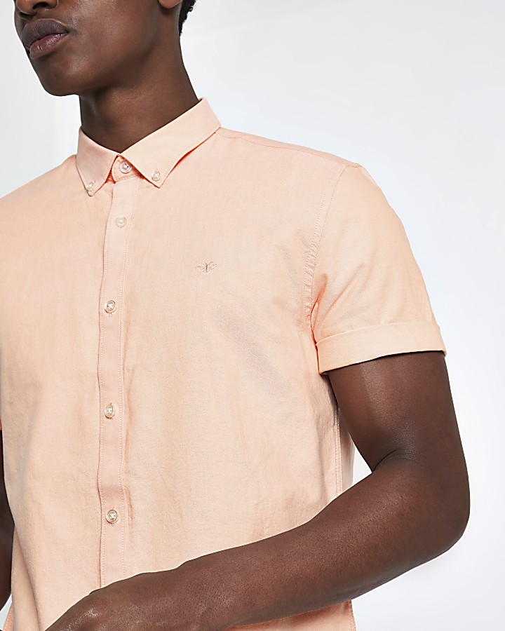 Peach orange short sleeve Oxford shirt