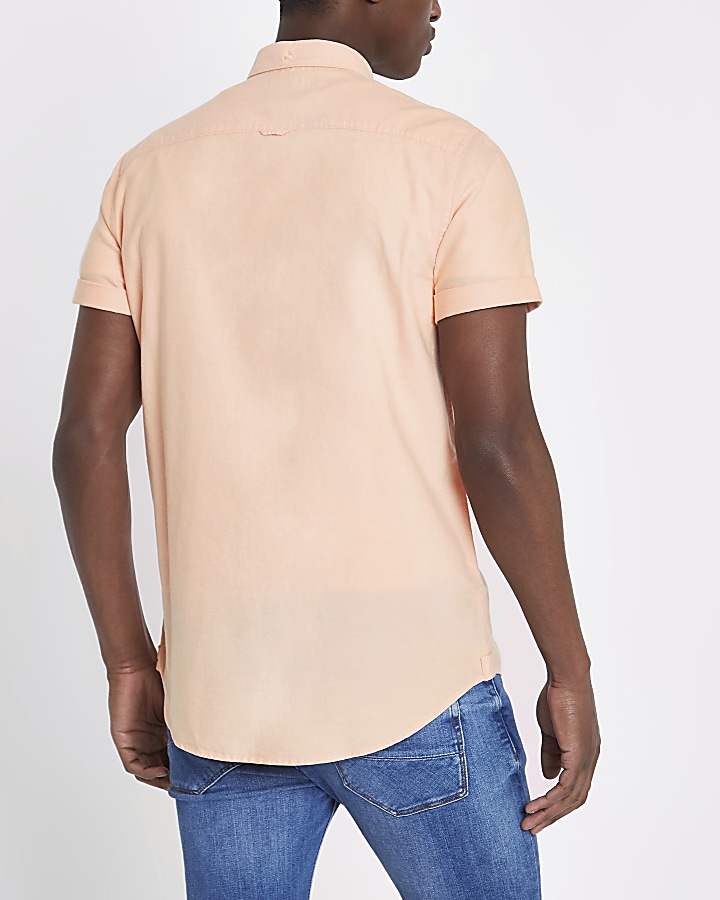 Peach orange short sleeve Oxford shirt