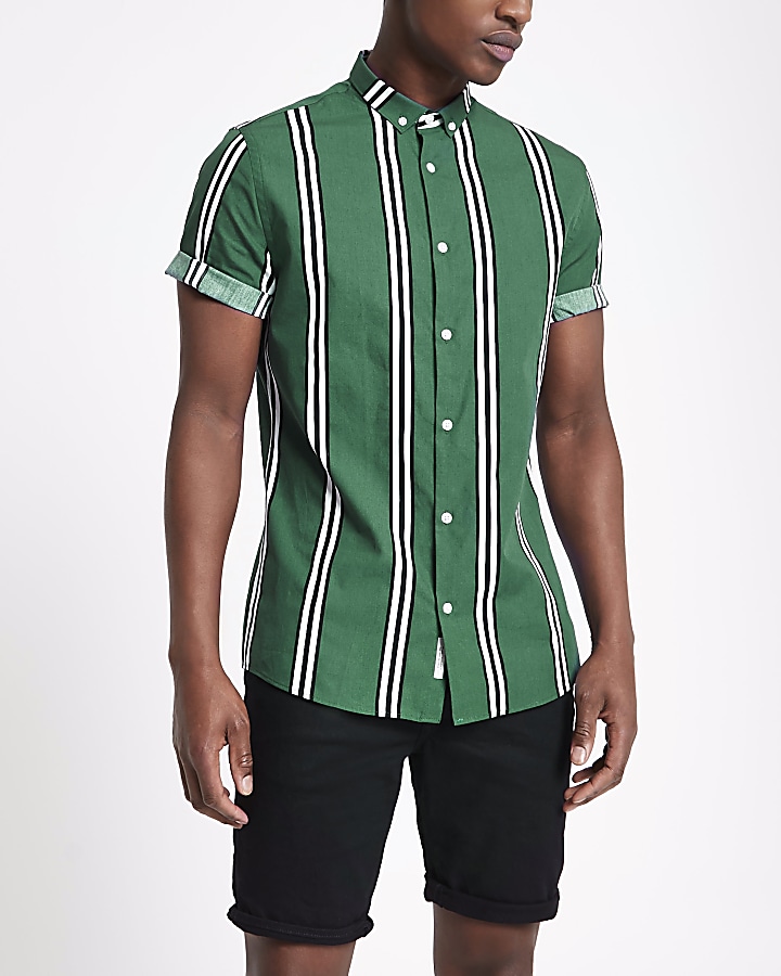 Dark green stripe slim fit shirt