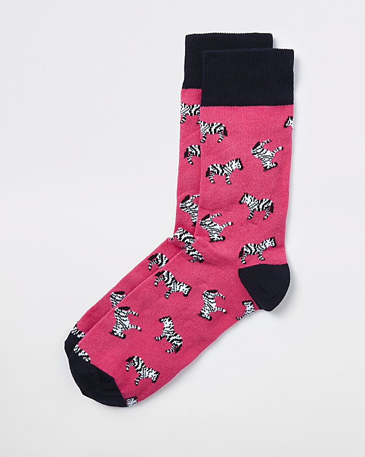 Pink zebra print novelty socks