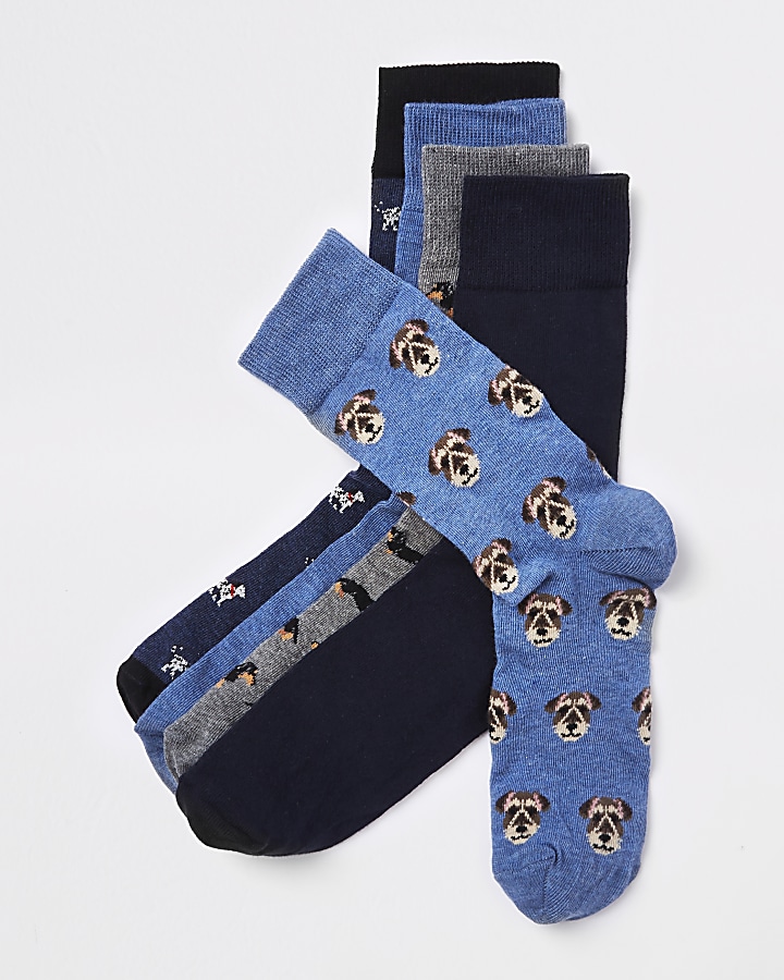 Blue dog print socks multipack