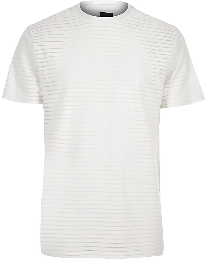 White slim fit premium stripe T-shirt