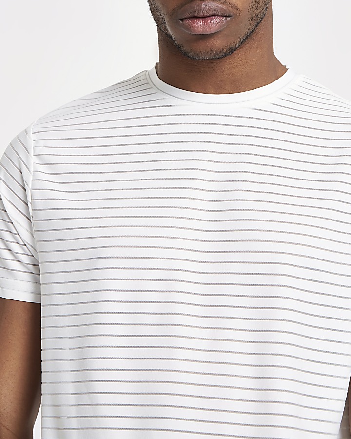 White slim fit premium stripe T-shirt