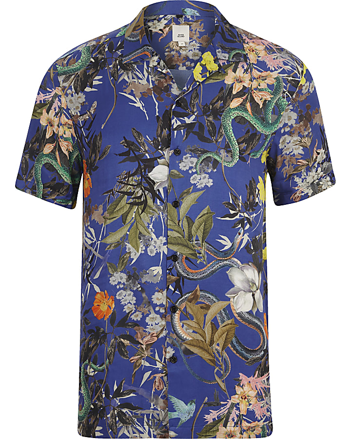 Blue short sleeve floral print shirt