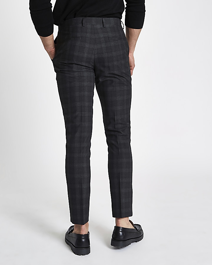 Dark grey check skinny fit smart trousers