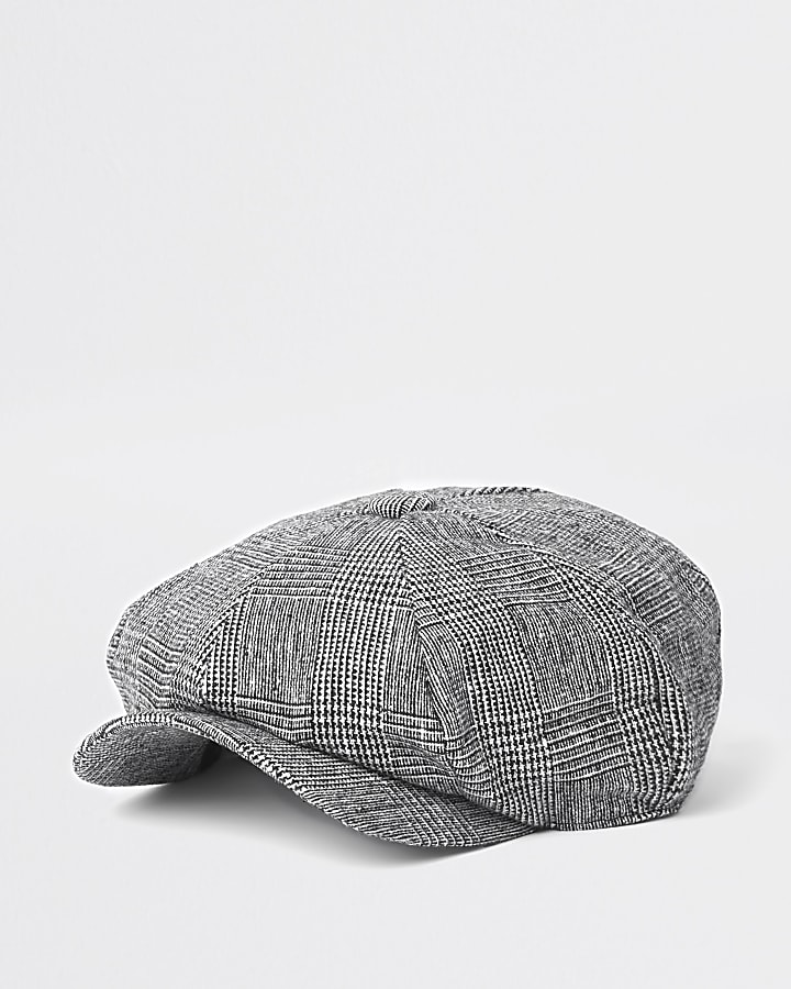 Grey check baker boy cap