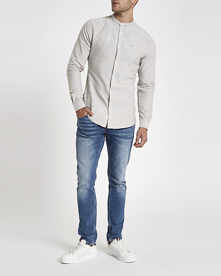 Stone wasp embroidered grandad Oxford shirt
