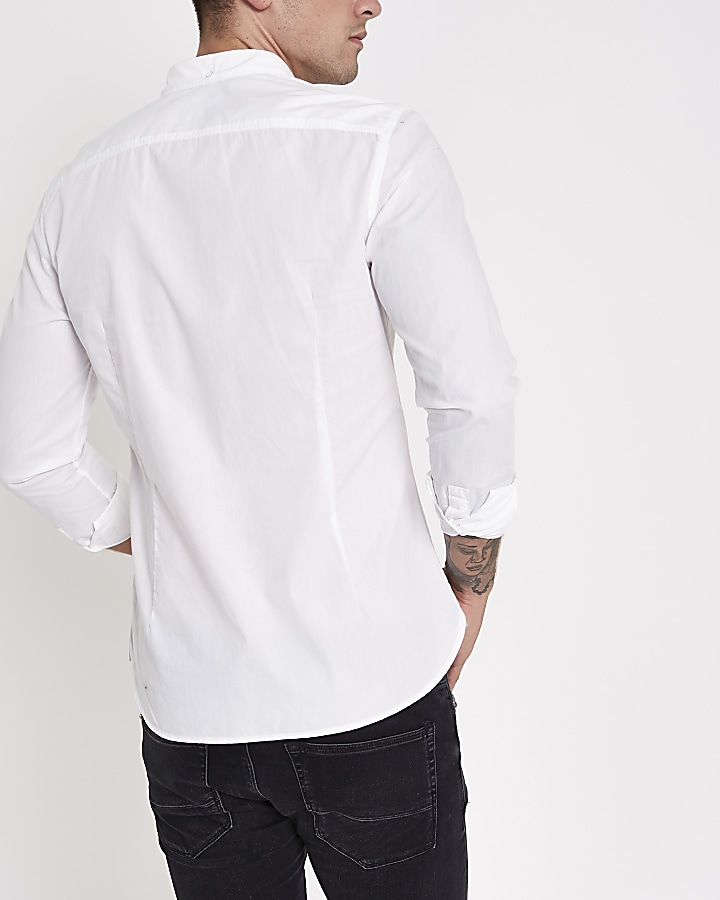 White poplin slim fit rolled sleeve shirt