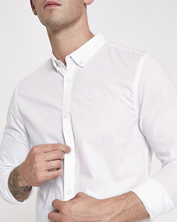 White poplin slim fit rolled sleeve shirt