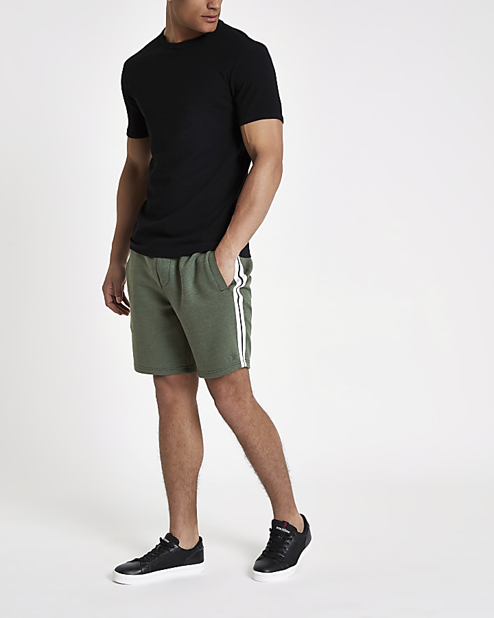 Dark green slim fit tape side shorts