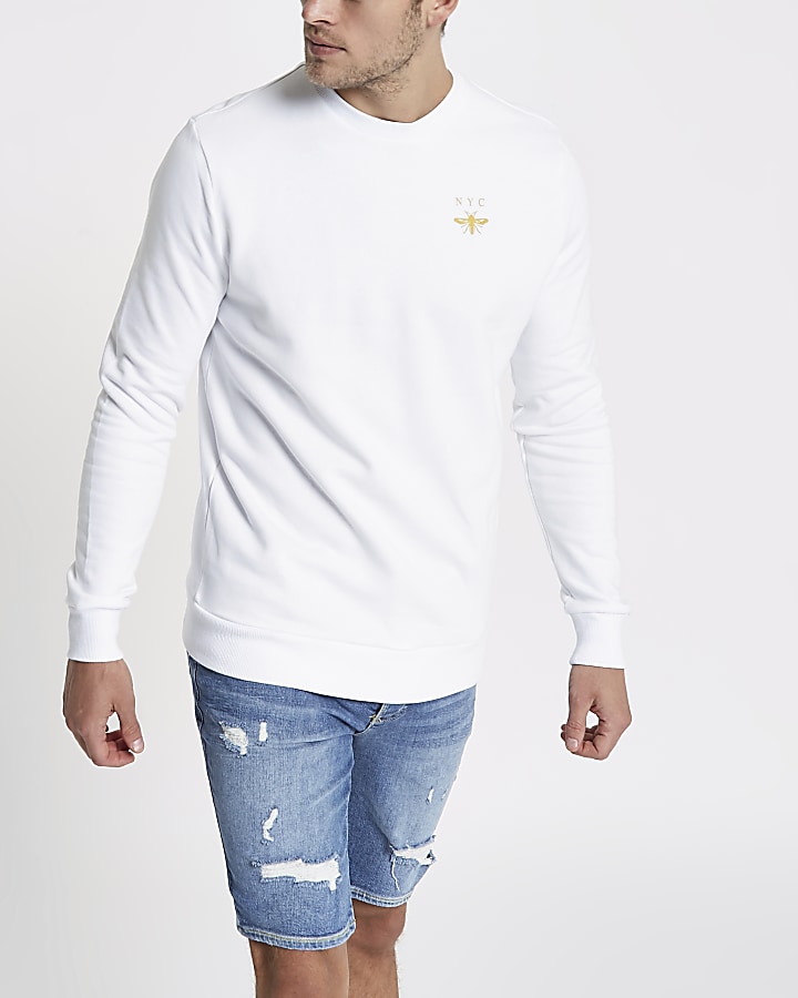 White 'NYC' wasp print long sleeve sweatshirt