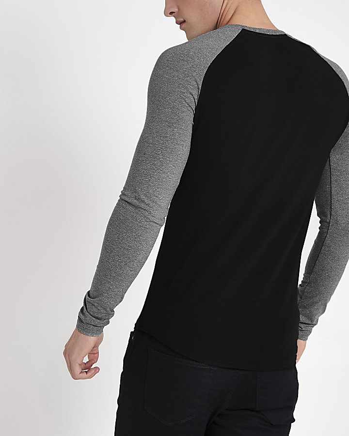 Black raglan long  sleeve muscle fit T-shirt