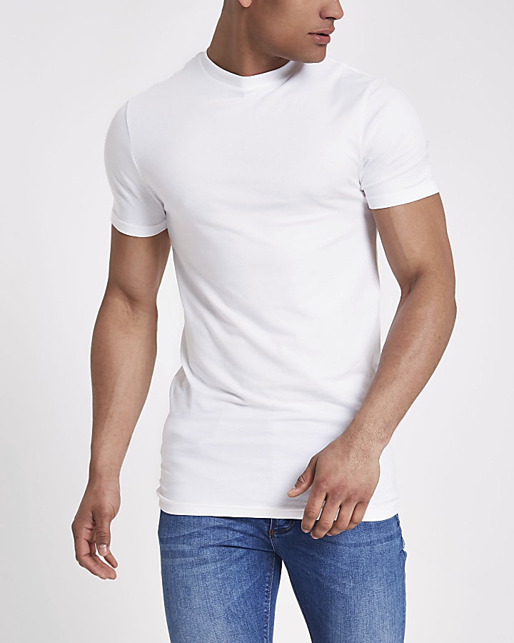 White muscle fit longline T-shirt