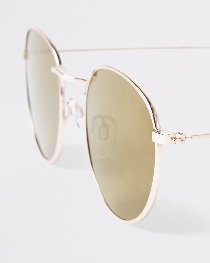 Rose gold tone round smoke lens sunglasses