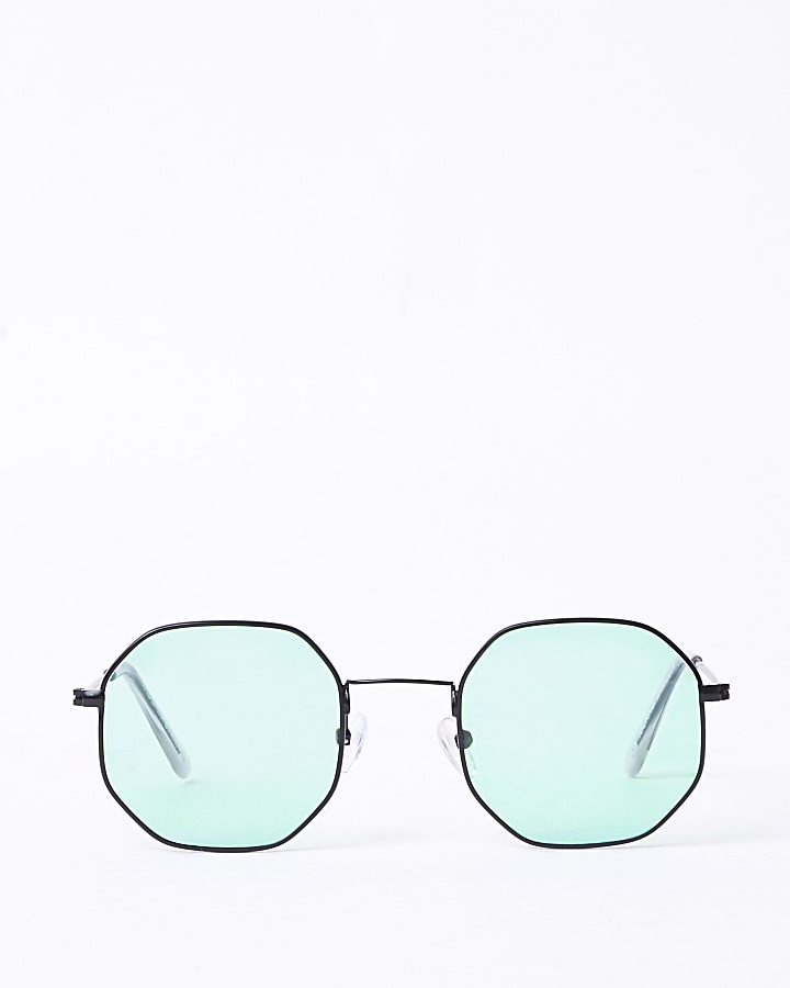 Green lens hexagon sunglasses