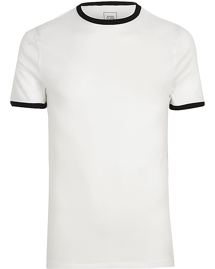 White ringer muscle fit T-shirt