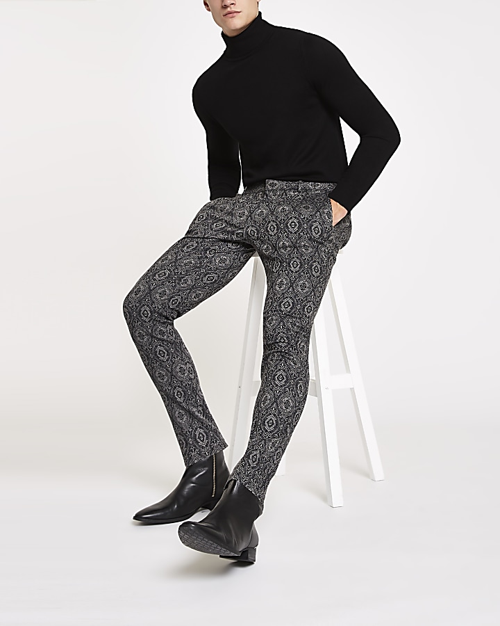 Black tile print super skinny smart trousers