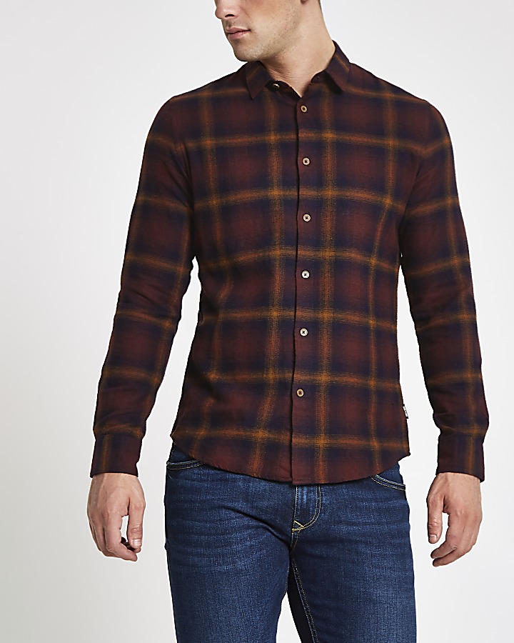 Only & Sons purple check long sleeve shirt